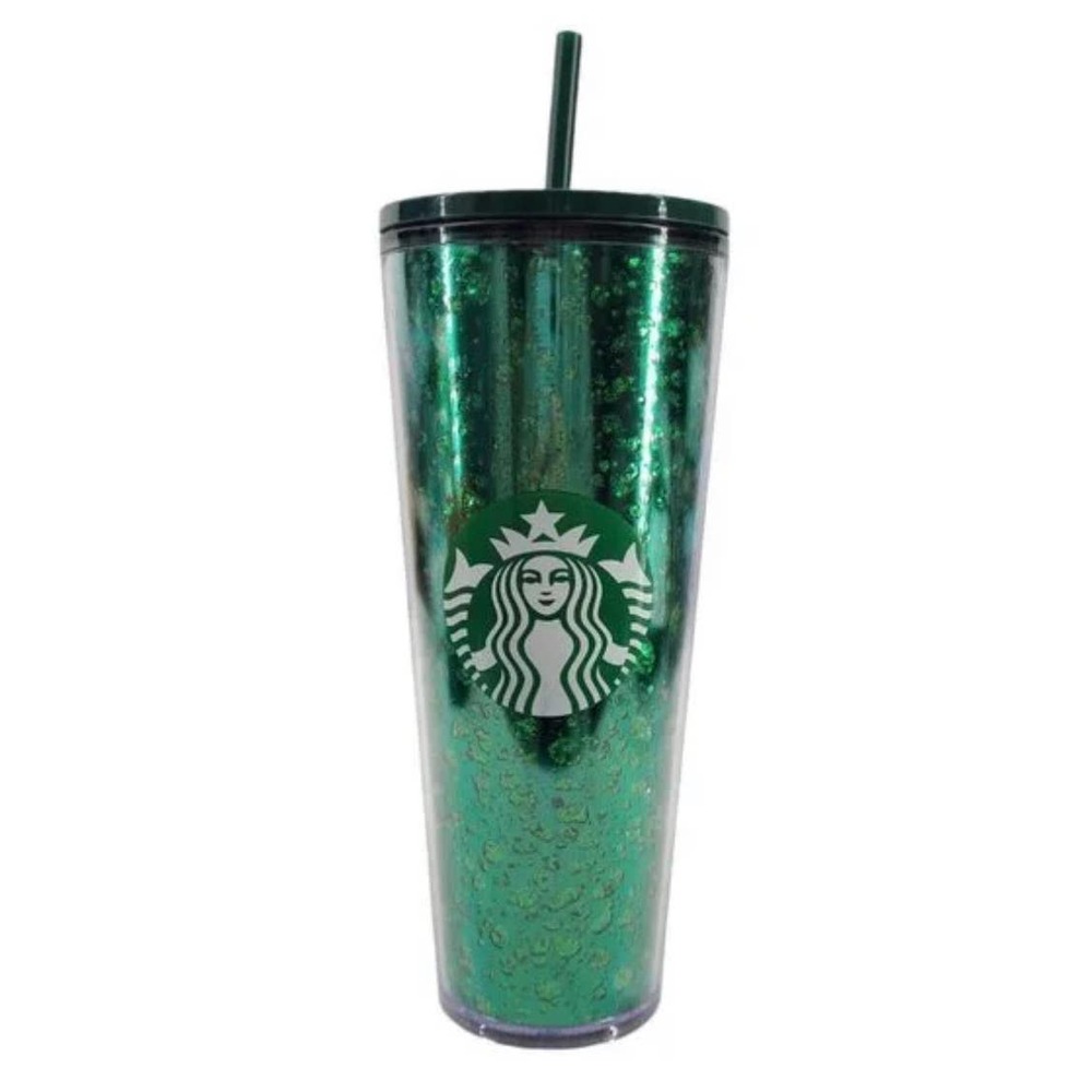 NWT 2019 Starbucks Green Sparkle Venti Holiday 24 oz Cold Beverage tumbler